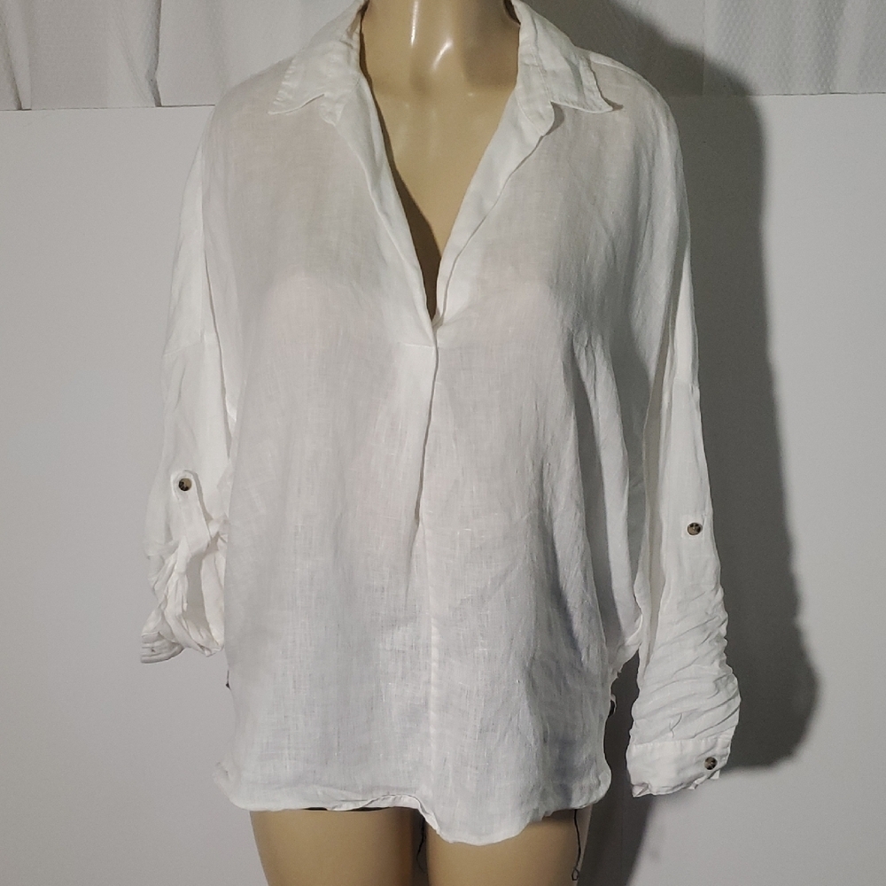 Women's WITCHERY 100% Linen White Pull On Blouse Top Size 10